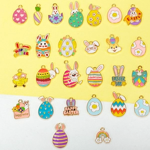 Colorful Easter enamel charms set featuring rabbits, eggs, and carrots for DIY jewelry making