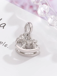 Silver rocking horse charm with embossed star details for DIY jewelry bracelets