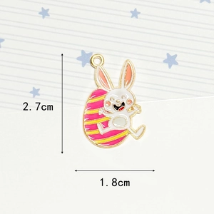 Detail of colorful Easter bunny pendant with striped egg charm showing exact 2.7cm height