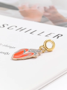 Detail of Hello Summer flip-flop charm with colorful enamel and gold ring