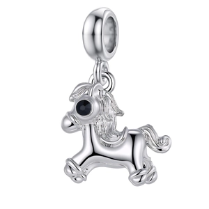 925 silver cute horse pendant with black gemstone eye for DIY jewelry bracelets