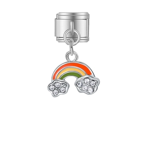 Détail du pendentif arc-en-ciel et nuages avec cristaux pour bracelet modulaire