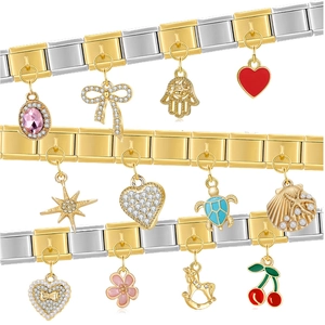 Bracelets à breloques italiens avec étoiles de mer cerises et fleurs en or et argent