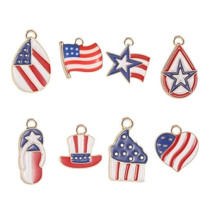Set mit 8 USA-Flaggen Emaille-Anhängern für DIY-Schmuck mit Sternen und Herzen