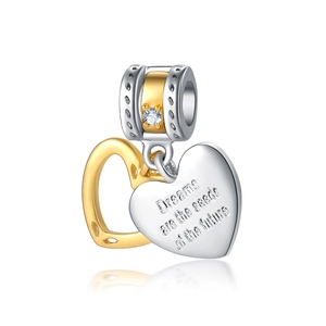 Two-Tone Alloy Rhinestone Heart Dangle Charm Dreams Seeds Future Lettering Pendant For DIY Bracelet Jewelry Making Women