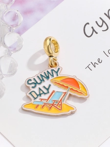 Macro view of a sunny day beach charm with colorful enamel umbrella and beach chair detail