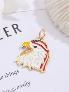 Detailed close-up of eagle charm with American flag hat and gold plating finish