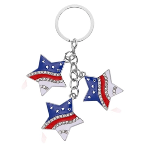 Detail showing three red white and blue star charms with rhinestones on a key ring