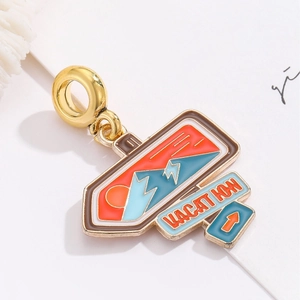 Travel vacation themed pendant with signpost design and colorful enamel detailing