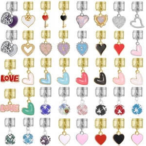 Pendentif Cœur Fleur en Acier Inoxydable Style Italien Or Argent Émail Lettre Love pour Bracelet Modulaire Bijoux Femme