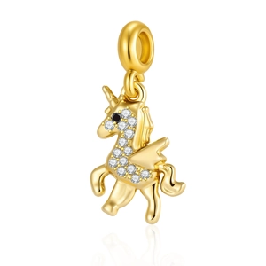 Pendentif Charm Licorne Pégase en Alliage Plaqué Or avec Strass pour la Fabrication de Bijoux Bracelets Style Pandora