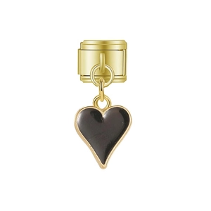 Détail d'un pendentif cœur noir en acier doré pour bracelets à maillons modulables