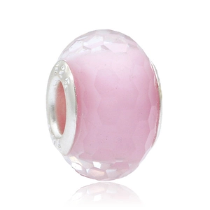 Perla rosa sfaccettata con anima in argento S925 per bracciali e collane fai da te
