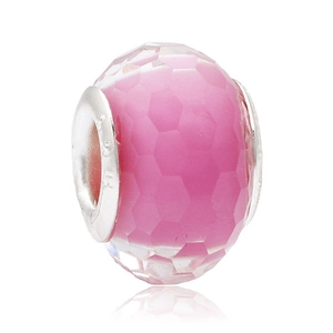 Pink faceted candy bead with silver metal core and honeycomb cut for DIY jewelry