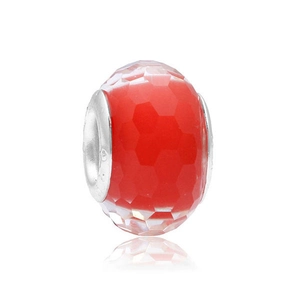Faceted red resin jelly bead with large silver metal core for DIY charm bracelets