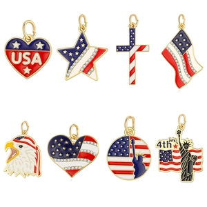 USA Flag DIY Pendants Alloy Enamel Rhinestone Heart Star Eagle Statue Of Liberty Charms For Independence Day Jewelry Making