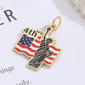 American flag heart pendant necklace charm with Statue of Liberty and 4th July enamel