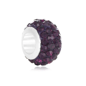 Purple crystal pavé charm bead with silver core for DIY jewelry making and bracelets