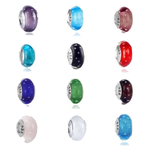 Handmade Murano Glass Charm Beads With S925 Silver Core Macaron Bubble Large Hole Beads For DIY Bracelet Necklace Jewelry Making Accessory