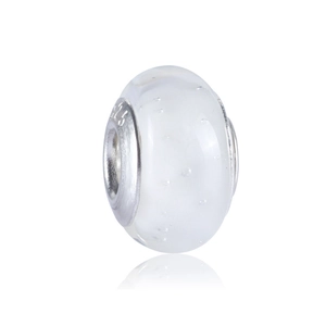 White macaron glass charm bead with S925 silver core for DIY jewelry bracelets