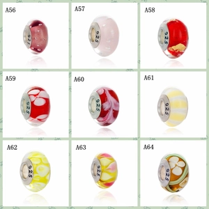 Macro view of assorted pink Murano glass beads with S925 silver core for DIY jewelry