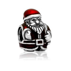 Weihnachtsmann-Perle aus Silbermetall und roter Emaille für DIY-Armbänder