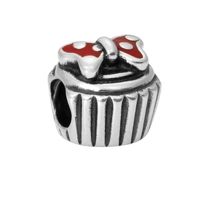 Cartoon Cupcake-Anhänger Perle mit roter gepunkteter Schleife für DIY Armbänder Halsketten