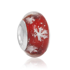 Christmas red glass snowflake bead with silver core for DIY winter bracelet charms