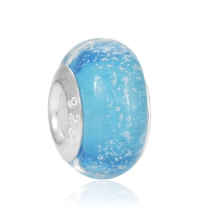 Macro shot of blue glass snowman charm bead with 925 silver core for DIY bracelets