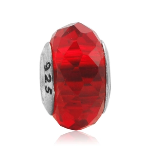 Faceted red crystal bead with 925 sterling silver core for DIY jewelry bracelets