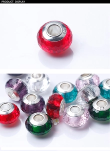 Macro detail of faceted crystal glass beads with S925 silver core for DIY jewelry
