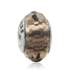 Brown faceted crystal charm bead with 925 sterling silver cores for DIY bracelet making