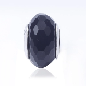 Faceted black crystal charm bead with silver S925 core for DIY jewelry bracelets