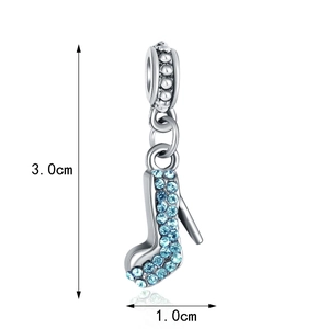 Detailed dimension view showing a 3.0cm by 1.0cm blue crystal high heel shoe pendant