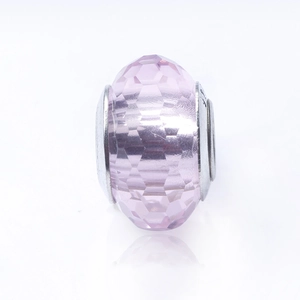 Pink faceted crystal glass charm with S925 sterling silver core for DIY jewelry making