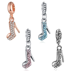 Fashion Alloy Crystal High-Heeled Shoe Charms For Bracelet Necklace Making Princess Style Zirconia Pendant DIY Jewelry Accessories