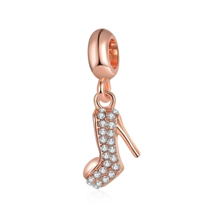 Elegant rose gold high heel shoe pendant with micro-paved crystal zircons for jewelry