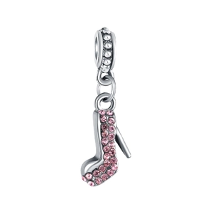 Pink rhinestone high heel shoe pendant charm in silver alloy for DIY necklaces