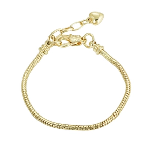 3mm gouden slangenketting armband met karabijnsluiting en een kleine hart hanger