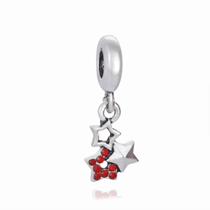 Silver star pendant with red rhinestones for DIY woven bracelets and jewelry making