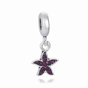 Ciondolo a stella marina in argento con strass viola per creazione di bracciali fai-da-te