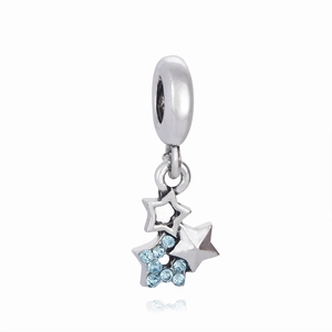 Silver star charm with blue zircon stones for DIY red string bracelets and jewelry
