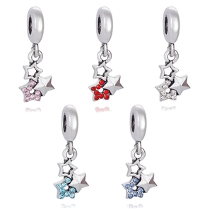 Alloy Zirconia Triple Star Dangle Charm Pendant For DIY Bracelet Necklace Making Shiny Rhinestone Jewelry Accessory For Women