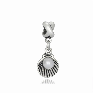 Vintage Ethno Jakobsmuschel Anhänger Charm Mit Kunstperle Einlage Legierung Versilbert DIY Schmuckzubehör Für Damen
