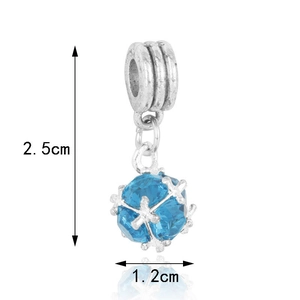 Detailed view of silver crystal bead pendant measuring 2.5cm height and 1.2cm width