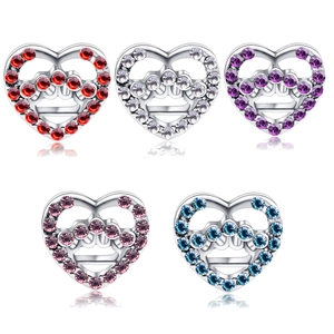 Hollow heart-shaped jewelry beads with colorful rhinestones for DIY bracelet necklaces
