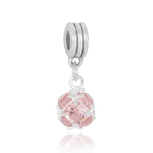 Pendentif en cristal rose facetté avec serti griffes argenté pour colliers et bijoux