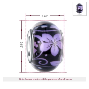 Detailed size view of black resin floral bead with silver rings for DIY jewelry making