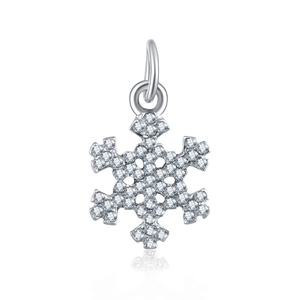 Elegante ciondolo a fiocco di neve in argento con zirconi pavé e finitura lucida
