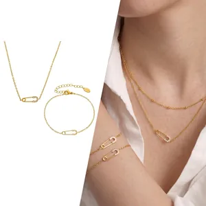 Mode Edelstahl Sicherheitsnadel Zirkonia Anhänger Halskette Für Damen Gold Silber Überzogene Büroklammer Kette Schmuck Geschenk